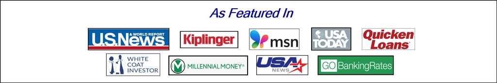 Logos of U.S. News, Kiplinger, USA Today, MSN, Quicken Loans, White Coat Investor, Millennial Money, and USA News grace the title "As Featured In," highlighting our recognition as a leading retirement planner in the industry.