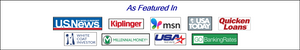 Logos of U.S. News, Kiplinger, USA Today, MSN, Quicken Loans, White Coat Investor, Millennial Money, and USA News grace the title "As Featured In," highlighting our recognition as a leading retirement planner in the industry.