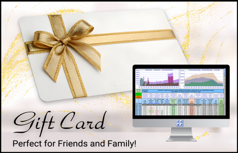 A gift card with a gold bow next to a computer monitor showcasing stock charts. Text: "The Complete Retirement Planner Gift Card - A Thoughtful Gift for Friends and Family! Help them invest in their financial future.