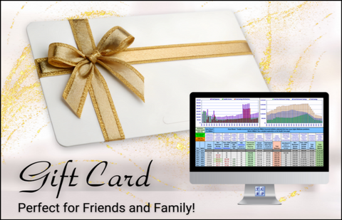 A gift card with a gold bow next to a computer monitor showcasing stock charts. Text: "The Complete Retirement Planner Gift Card - A Thoughtful Gift for Friends and Family! Help them invest in their financial future.